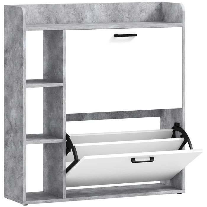 LIA Étagère à chaussures Slim avec 2 tiroirs rabattables et 3 compartiments ouverts 83 x 24 x 905 cm gris