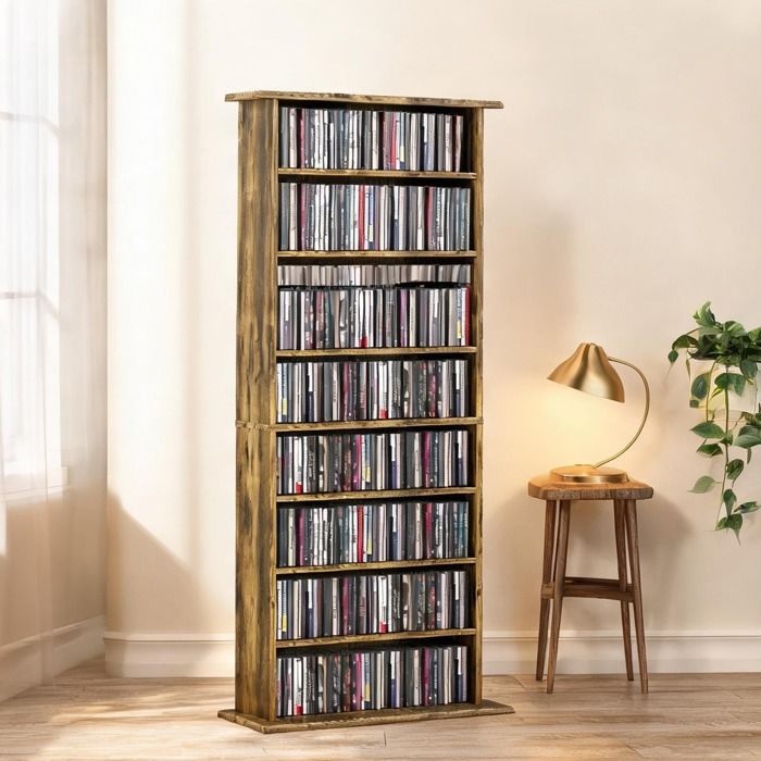 Étagère DVD Brun Rustique – 6 Étagères Réglables 360 CD 185 Blu-ray Design Moderne