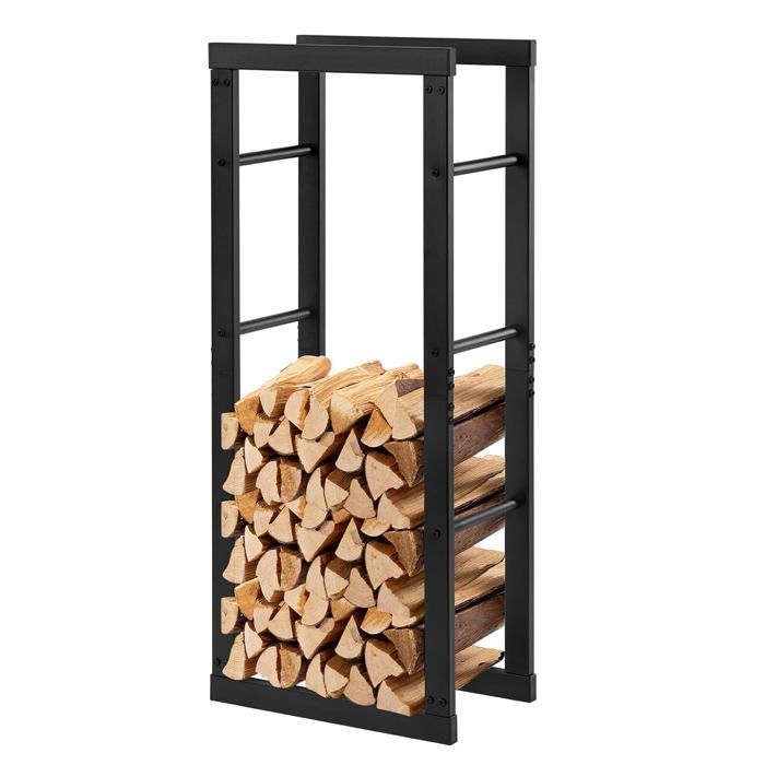 Range-bûches vertical en métal - 100x40x25 cm finition noir range-bûches intérieur extérieur