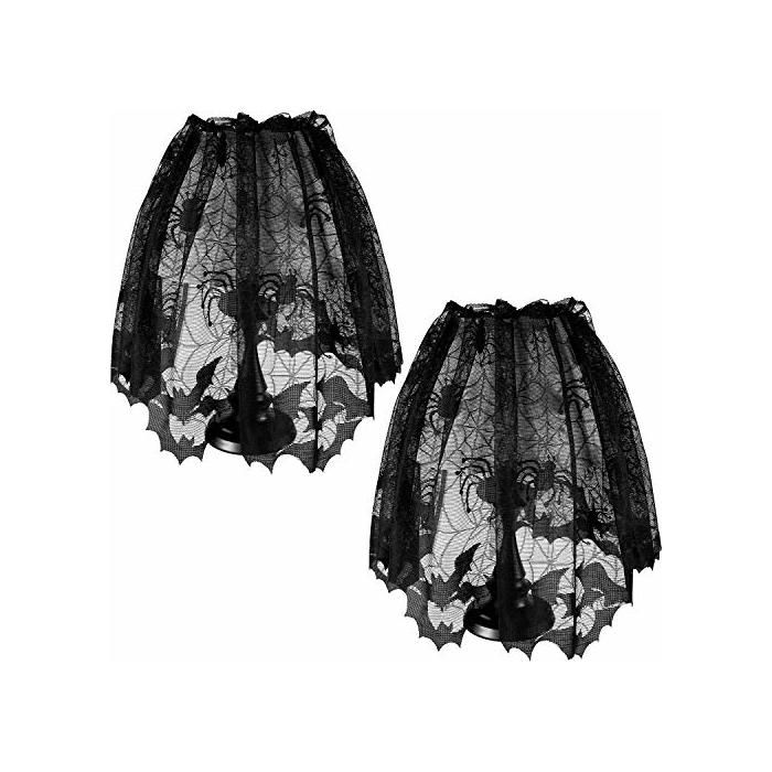 Boao 2 pièces Halloween Toile daraignée lampe Nuances Décoration Dentelle Cobweb fenêtre Porte Cheminée Mantle Écharpe Coque