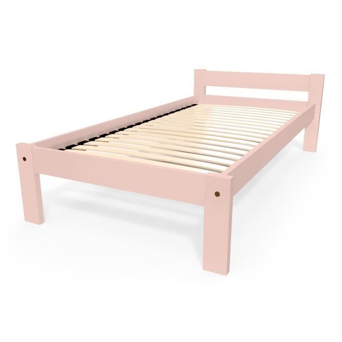lit enfant simply en hêtre - abc meubles - rose - 90x190 - sommier à lattes