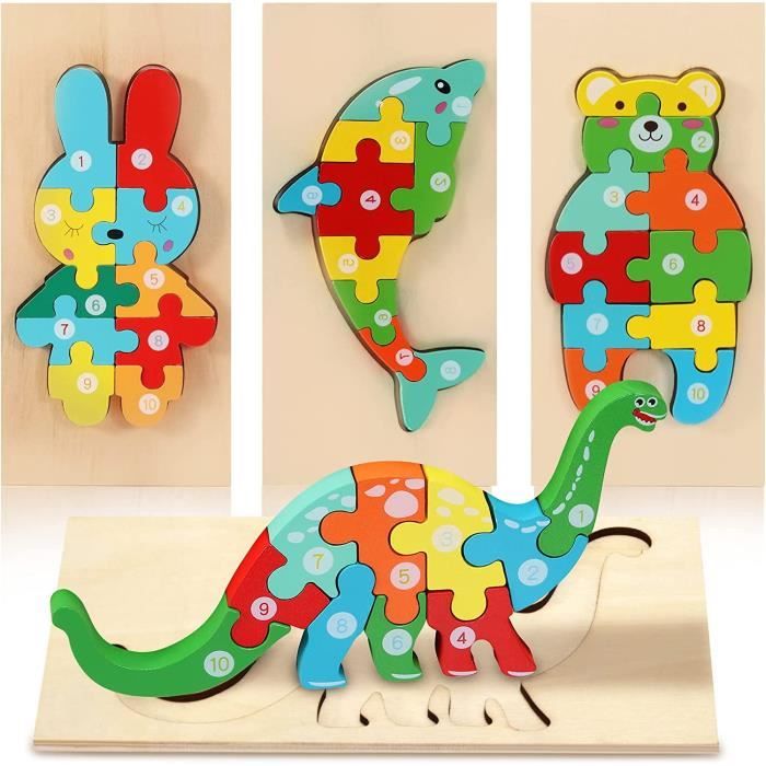 Puzzle en Bois Enfant,4 Pièces 3D Puzzles Jouet Bébé,Jouet