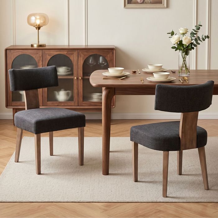 Wahson Lot de 2 Chaises Bois Salle à Manger en Lin avec Pieds BoisChaises de Salon Rembourrées Vintage Gris Foncé