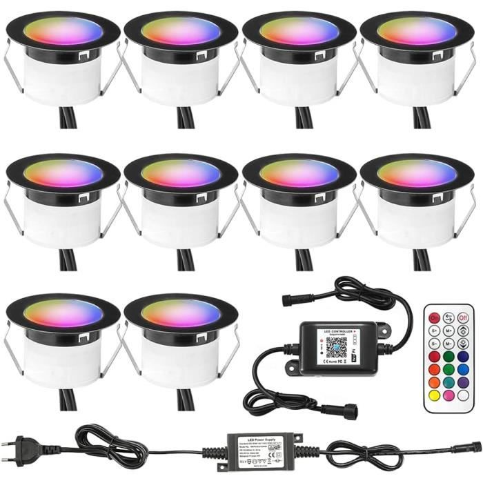 Lot De 6 Spots Encastrables LED RGBW WiFi IP67 Ø45mm INDARUN - Éclairage Sol Terrasse Jardin Avec Alexa Et Télécommande