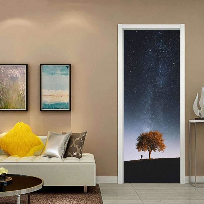 Sticker Porte 3D Style Chinois - Arbre Trompe-l'œil, PVC Imperméable, 63x205 Cm, Amovible - 2