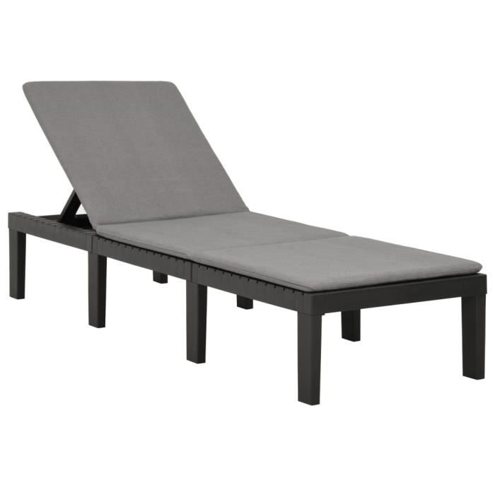 transat chaise longue bain de soleil lit de jardin terrasse meuble d exterieur avec coussin plastique anthracite