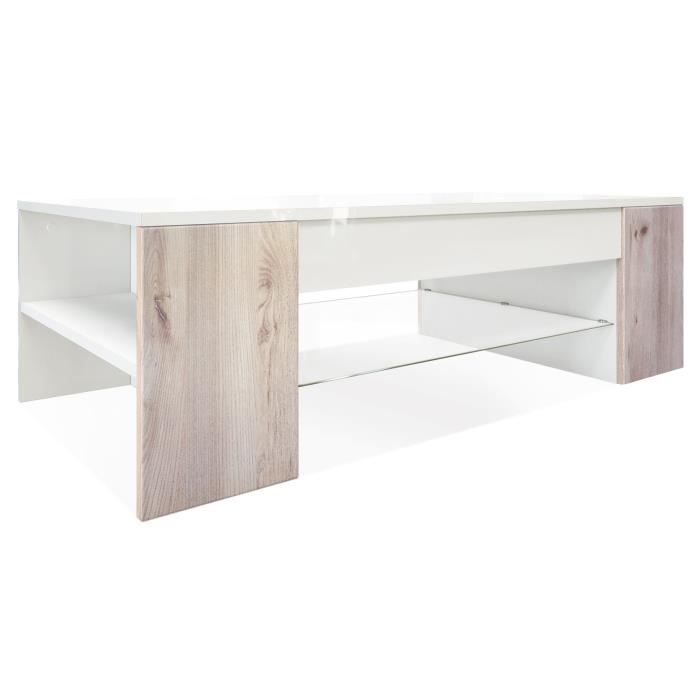 vladon table de salon table basse clip en blanc avec des bordures en chêne nordique