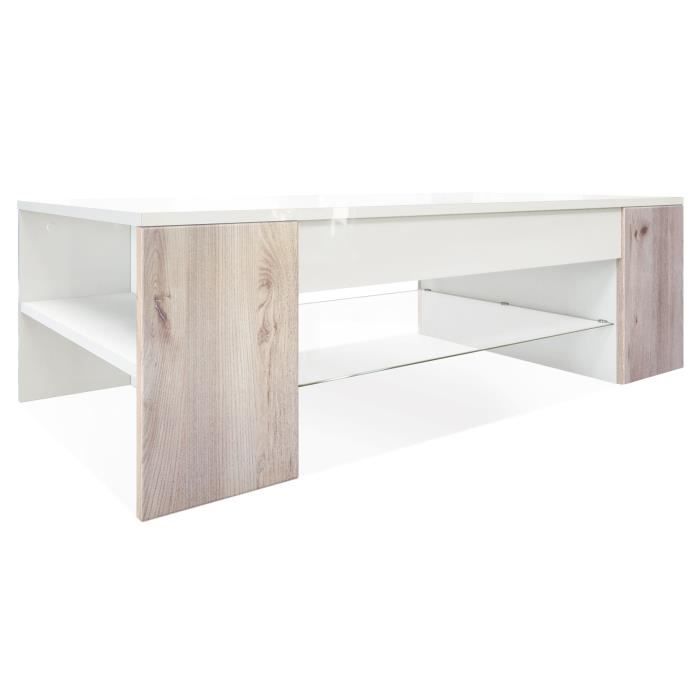 Vladon Table de Salon Table basse Clip en Blanc avec des bordures en Chêne Nordique Vladon Table de Salon Table basse Clip en Blanc avec des bordures en Chêne Nordique