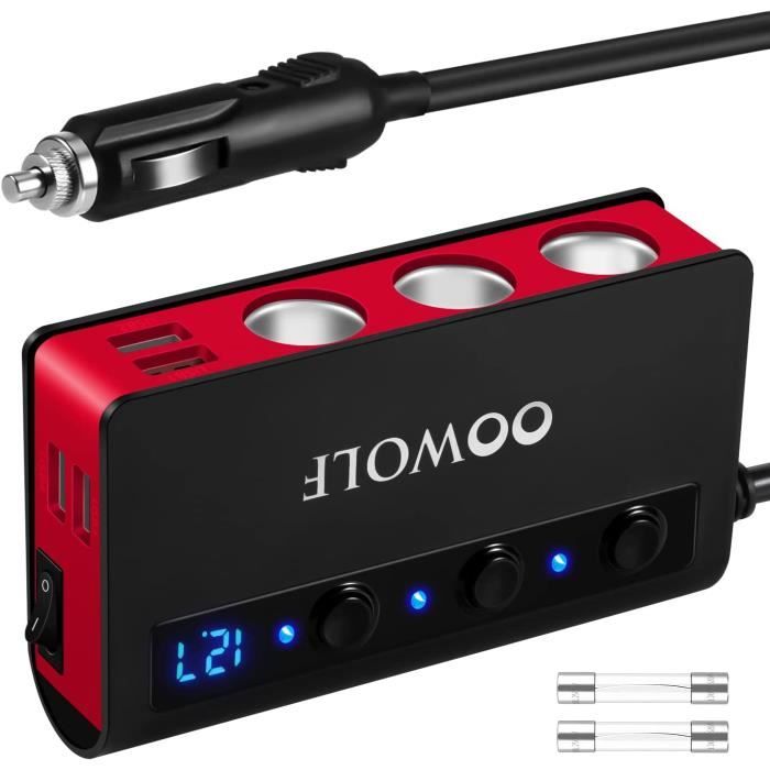 HTWG-3 Prises Multiprise Allume Cigare + 4 Ports USB Chargeur de Voiture  QC3.0 Charge Rapide 180W 12V-24V 3.6A Affichage LED p[458] - Cdiscount Auto