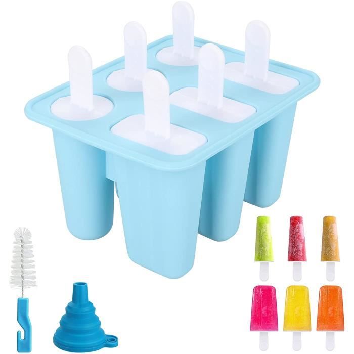 Moule à Glace Silicone 6 Cavités Avec Bâtonnets - 2 Formes (carré Et Cylindrique), Entonnoir Et Brosse Inclus - Réutilisable, Supporte -40°C