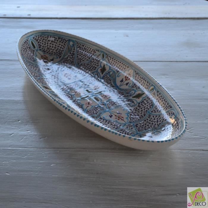 Plat Ovale Marocain Turquoise - Longueur 30 Cm, Fait Main, Lave-vaisselle Et Micro-ondes Safe