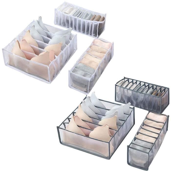 Culottes 6 cellules Boîtes de Rangement Vêtements Pliable Organisateur Armoire Vetement Rangement Tiroir Sous Vetement Rangement Vetement Placard Tiroir pour Ranger Sous-vêtements Chaussettes