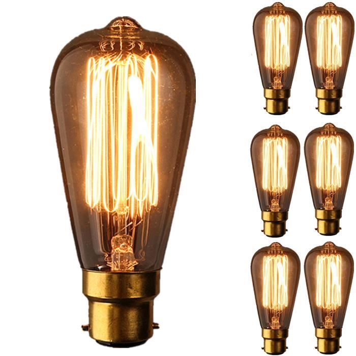 6 Pcs Ampoule A incandescence Edison B22 40W Vintage Rétro 220V BLANC