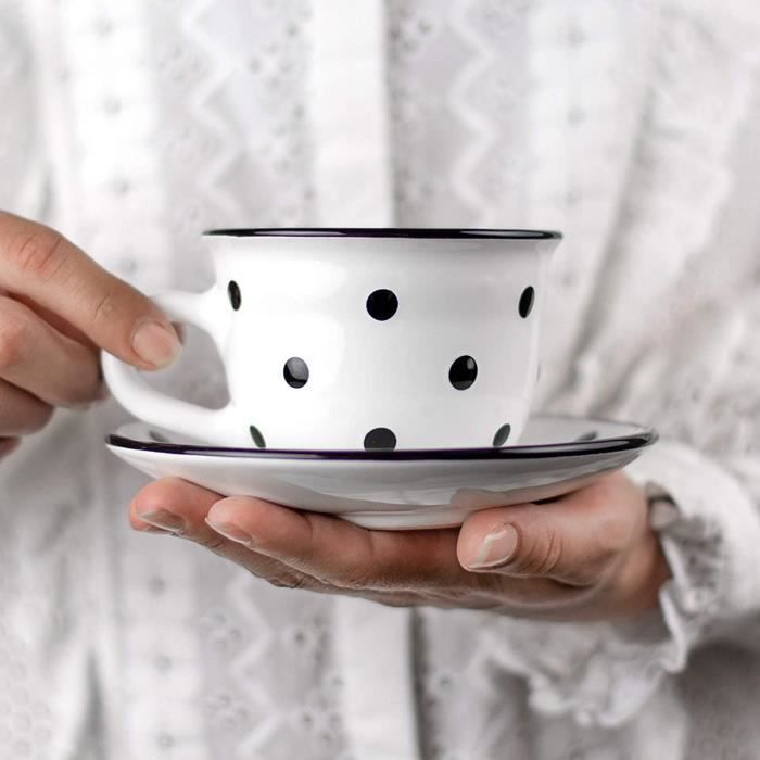 Set de 6 Tasses à thé avec Dessous de Tasses en Céramique Blanche Paris