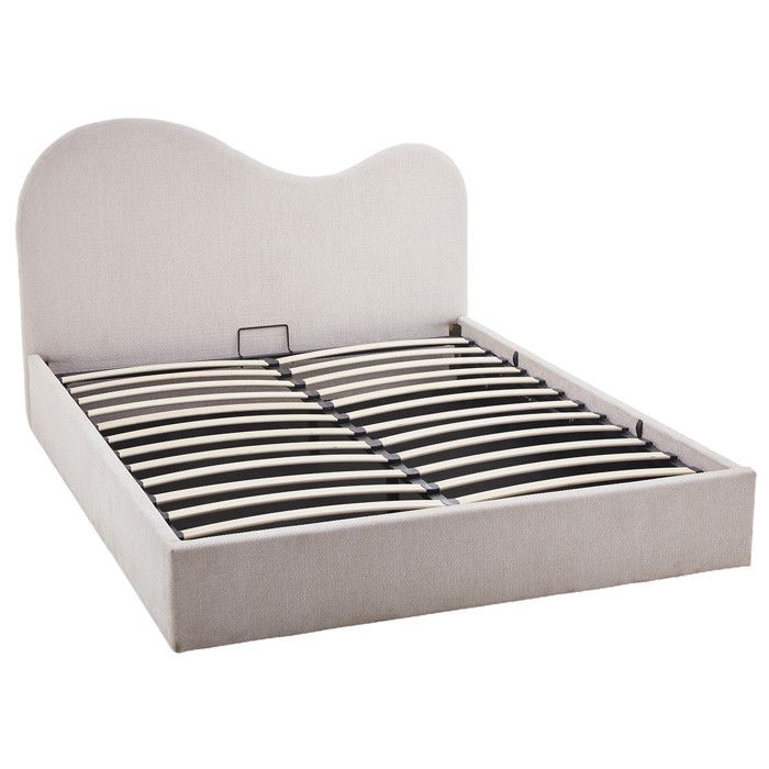 Lucas - lit coffre queen size - 160x200 cm - en velours texturé - Beige