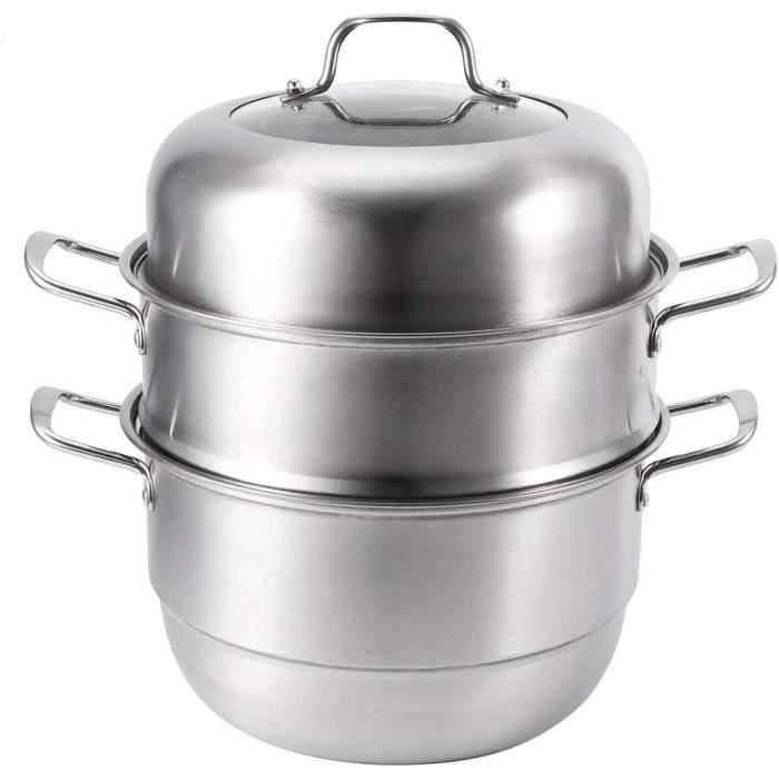 Marmite Vapeur 3 Couches En Inox 28 Cm - Pour Cuisson Vapeur Saine, Compatible Induction