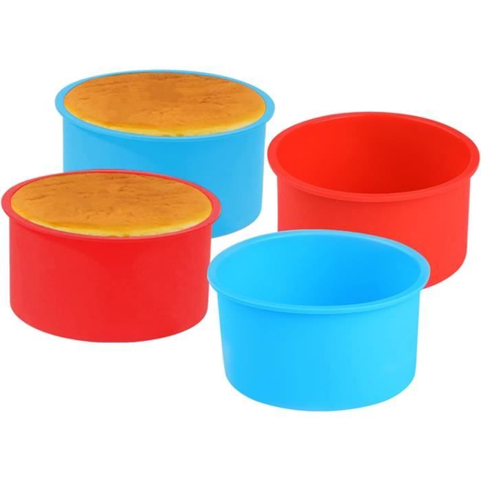 Moule Antiadhésif Four Set 4 Moules à Gâteau Silicone 20cm - Antiadhésifs - Pour Gâteaux Arc-en-ciel, Pizzas, Omelettes Moule Insert Rond