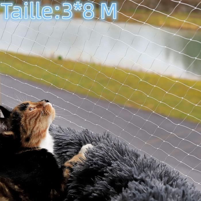 Comparer les prix de Filet de Protection Chat 8x3m Transparent avec Corde de Fixation Filet de sécurité Extra Large