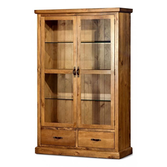 Vitrine pin massif 2 portes vitrées et 2 tiroir… - Achat ...