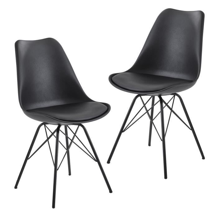 Chaise de salle à manger - FINEBUY - Lot de 2 - Design scandinave - Simili cuir - Noir Chaise de salle à manger - FINEBUY - Lot de 2 - Design scandinave - Simili cuir - Noir