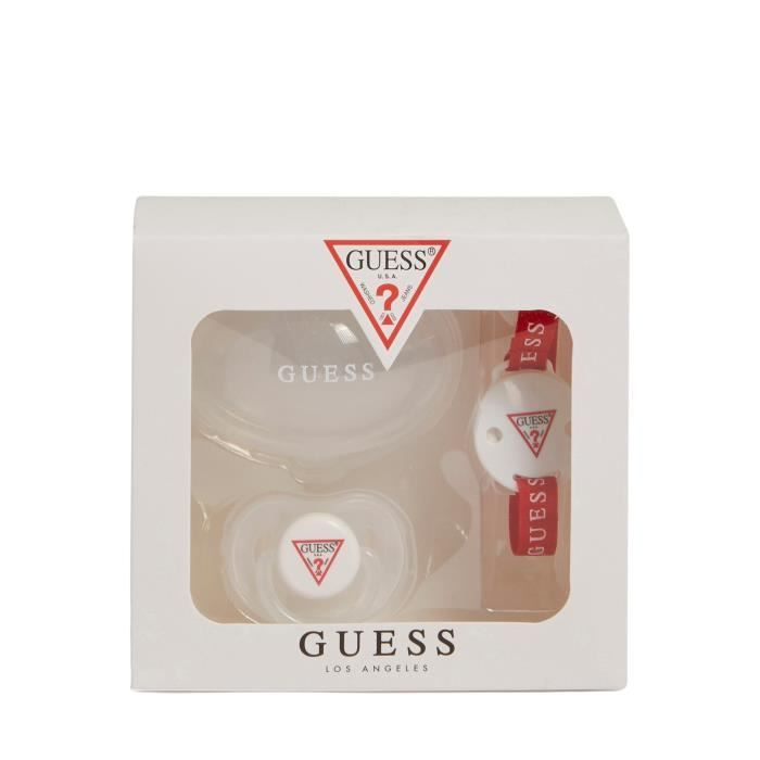 Ensemble tétine avec capuchon, support et clip bébé fille Guess - red/white logo - TU