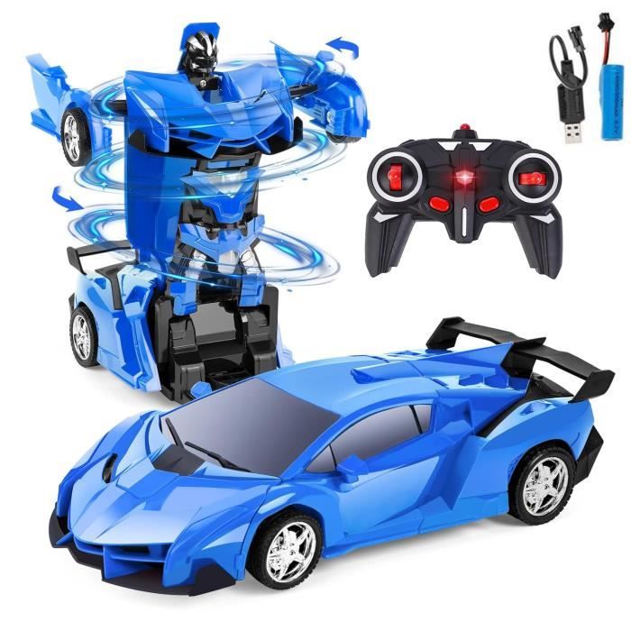 Voiture Transformers Télécommandée pour Enfants - GYROOR - Bleu - Batterie  - 1:18 - 2 en 1