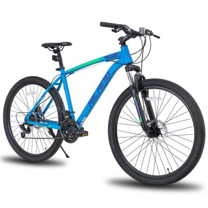 HILAND VTT 26 Pouces Tout Terrain,Vélo 21 Vitesses avec Cadre en Acier,Vélo de Montagne avec Fourche à Suspension-Bleu