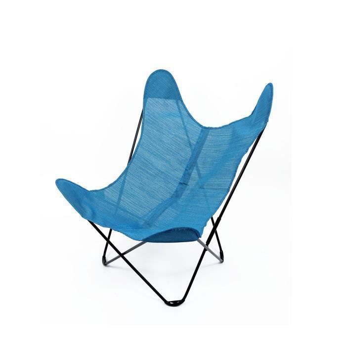 fauteuil extérieur papillon en toile batyline - home maison - bleu - confortable et esthétique