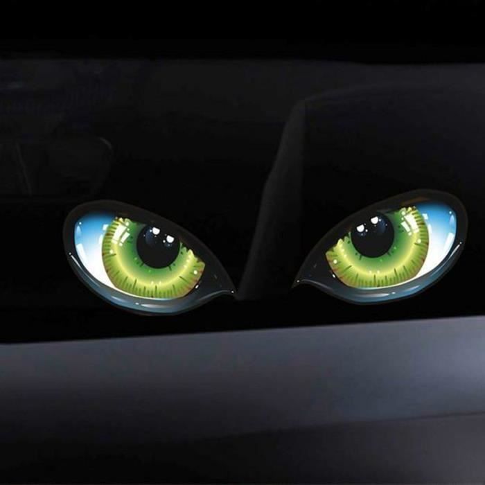 Autocollant de voiture réfléchissant stéréo 3D yeux de chat autocollant de rétroviseur adhésif, multicolore mélangé
