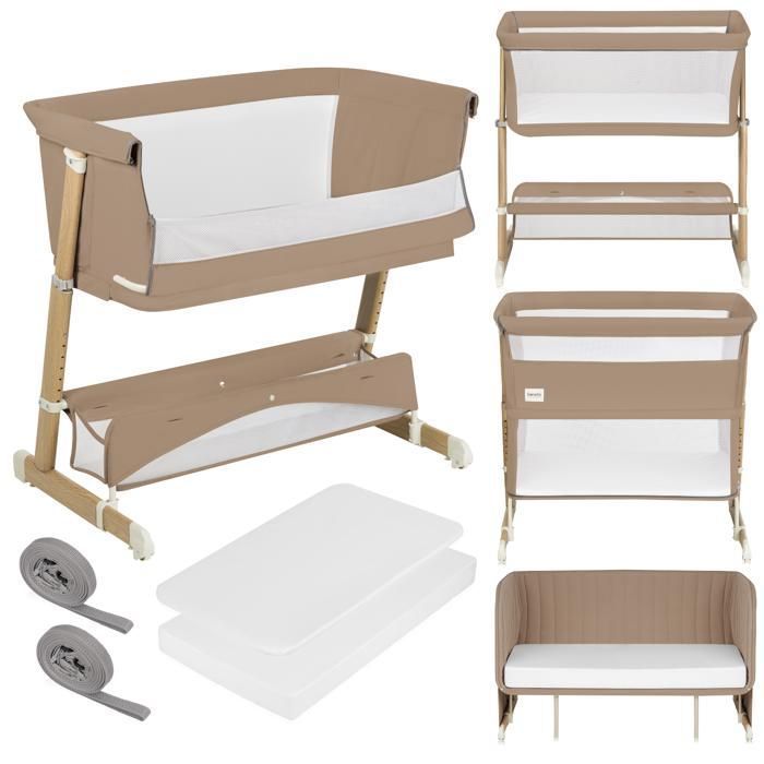 Lit cododo 5en1 LIONELO Thomi Plus - Lit bébé - Barceau - Parc bebe - Canapé-lit - Jusquà 100 kg - 2 matelas - Beige caramel Lit cododo 5en1 LIONELO Thomi Plus - Lit bébé - Barceau - Parc bebe - Canapé-lit - Jusquà 100 kg - 2 matelas - Beige caramel