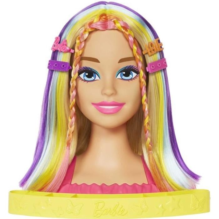 Tête à Coiffer Barbie Ultra Chevelure blonde mèches arc-en-ciel - Poupée Mannequin