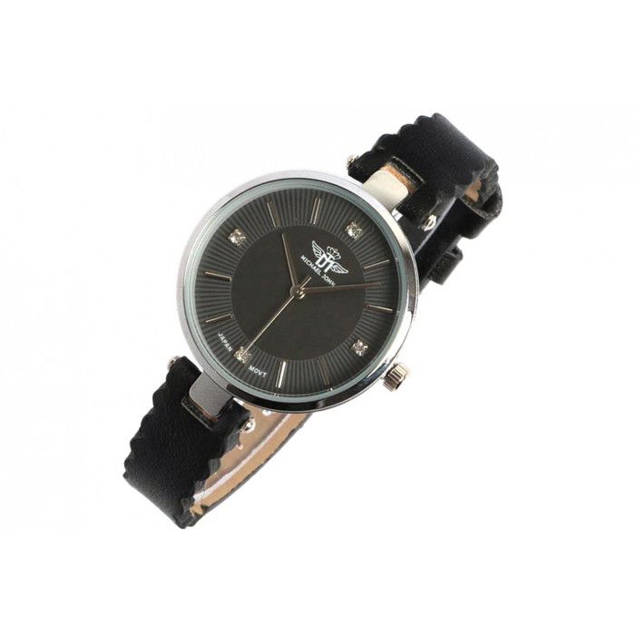 Montre Femme Noire Cuir et Strass Argent Originale Lily Taille
