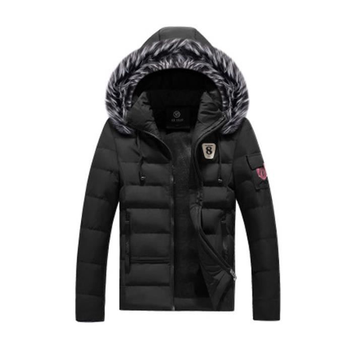 Doudoune LEOCLOTHO Homme Hiver coupe vent Col en fourrure Noir Noir noir Cdiscount Pret a Porter
