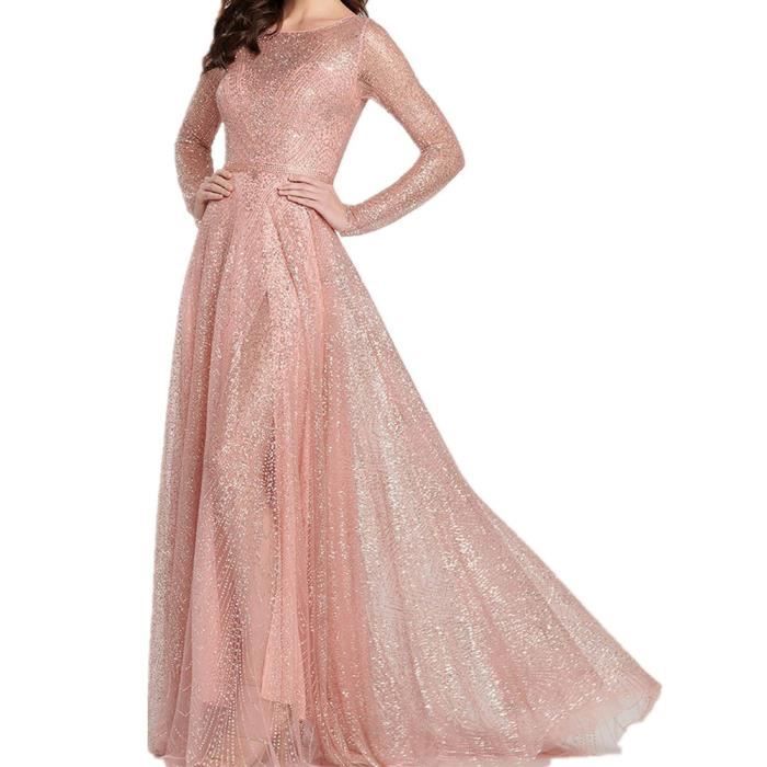 Sexy Robe De Soirée Femmes Pour Cocktail Cérémonie 2019 Jupe Manche Longue Rose