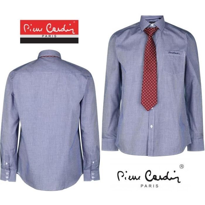 CHEMISE HOMME PIERRE CARDIN AVEC CRAVATE SIGNATURE BROD E MANCHES
