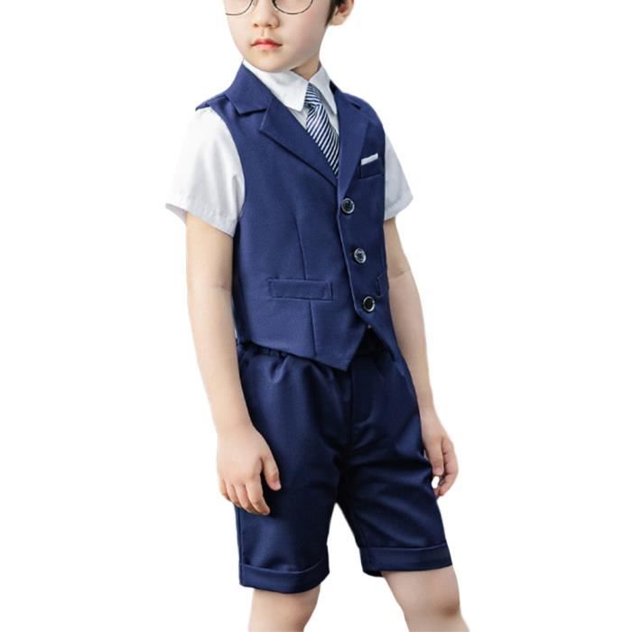 Lito Angels Smoking 5 Pièces Bébé Garçon - Costume Complet Blazer Gilet Chemise Noeud Papillon Pantalon - Noir/Ivoire/Blanc