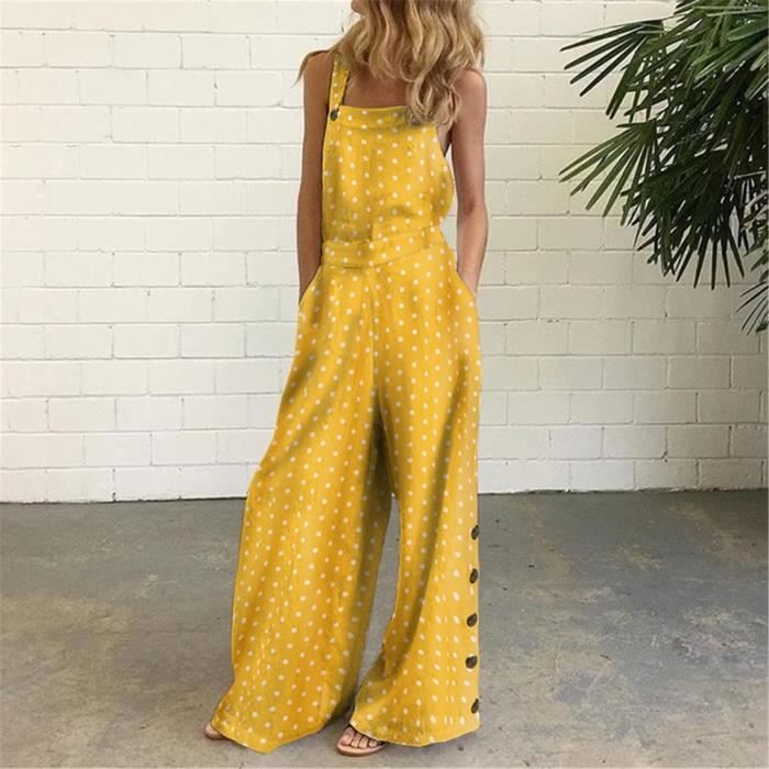 Youlee Salopette Pantalon Large Denim Femme Été - Jumpsuit Décontracté Avec Poches