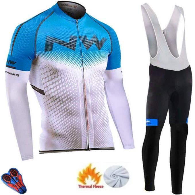 Tenue Cycliste Bandes Réfléchissantes Maillot Cyclisme Hiver Homme HOMTOL - Manches Longues Polaire Thermique - 3 Poches + Bandes Réfléchissantes Pantalon Cycliste Réfléchissant