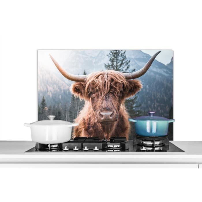 muchowow - fond de hotte - aluminium - 80x55 cm - scottish highlander vache animaux montagne nature - multicolore