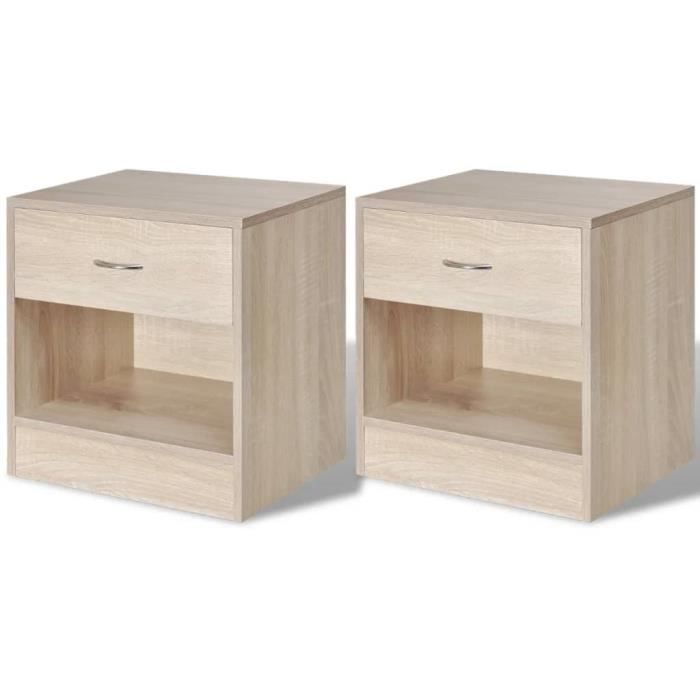 Lot de 2 Tables de chevet OVONNI - Style Vintage - Couleur Chêne - 1 tiroir - Facile à assembler