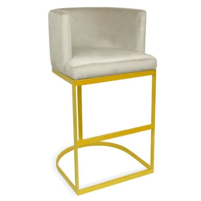 chaise de bar velours design "noemy" 100cm taupe - paris prix - style vintage - confortable
