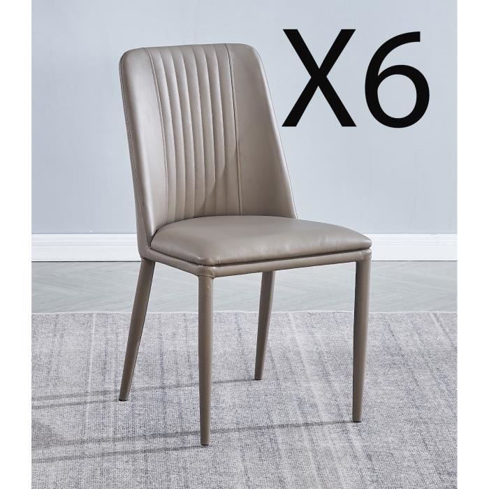 lot de 6 chaises de salle à manger en pu coloris latte avec pieds en métal - longueur 50 x profondeur 53 x hauteur 87 cm