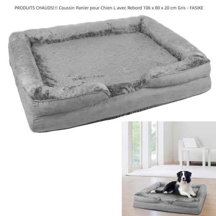 Comparer les prix de Coussin Panier pour Chien Grande Taille Lit avec Rebord 106 x 80 x 20 cm Gris - FASIKE