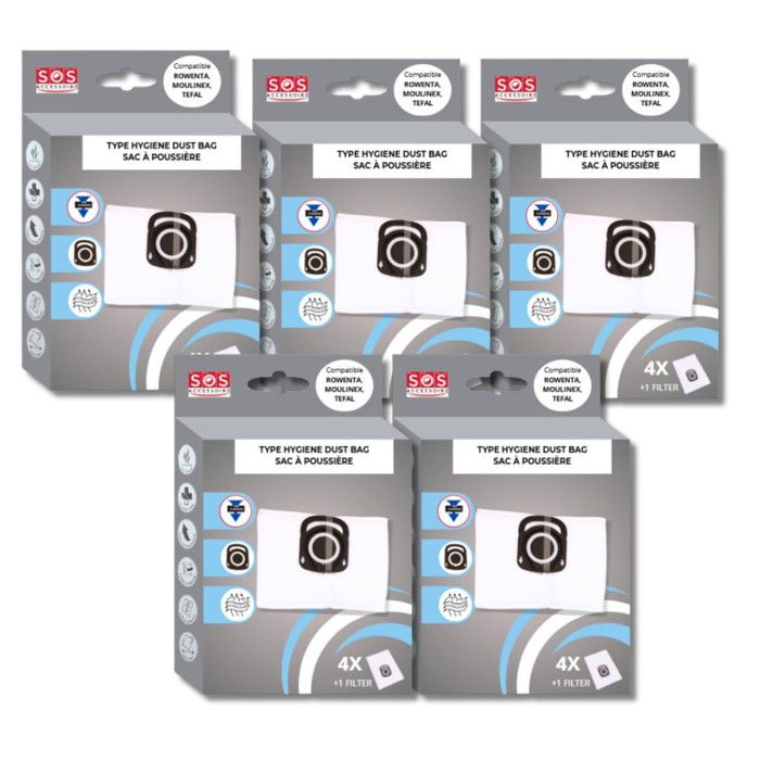 Accessoire Aspirateur MOULINEX ROWENTA TEFAL Lot de 2 boîtes de 4 sacs + 1 filtre HYGIENE+ Sac - vue 4