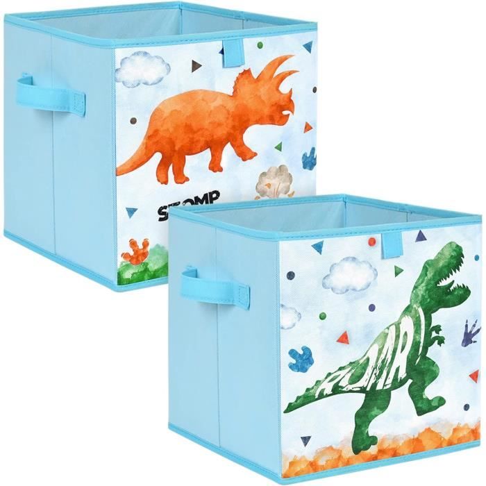 bacs rangement en cube dinosaure u2013 lot 2 cubes rangement pliables en tissu pour enfants bleu paniers rangement décoratif[j556]