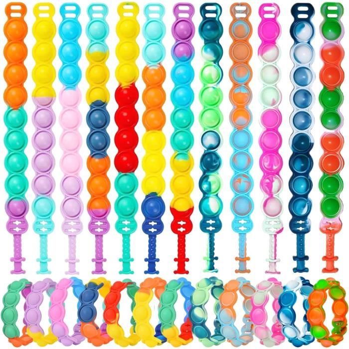 OGNI ORA 20 PCS Bracelet Pop Fidget It Toys, Bracelets Anti-Stress en Silicone, Multicolore Pack Bracelet Push Bubble Jouets Sensoriels Anti Stress pour Enfants Adultes