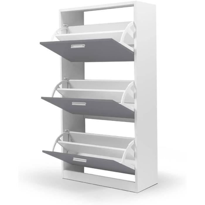 Meuble À Chaussures Blanc Et Gris[H7063] Cdiscount Maison