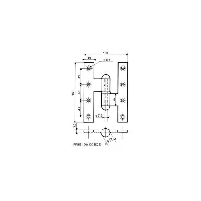 Paumelle Renforcee Grand Ecart Dimension 160 X 100 Mm Sens