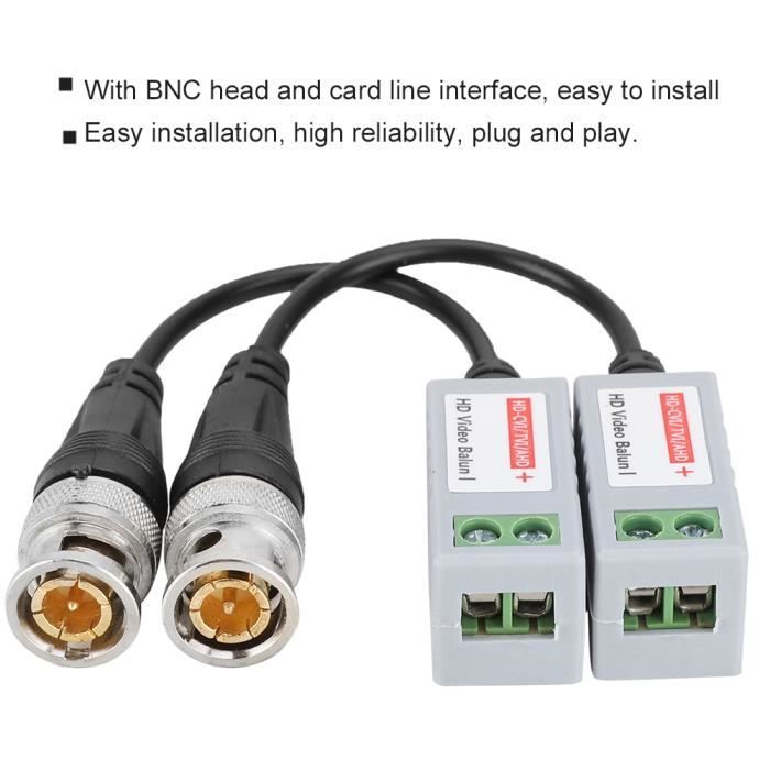 2 Paires Balun Vidéo RJ45 Vers BNC - Pour Caméras CCTV 1080P à 8MP - Compatible CVI/TVI/AHD