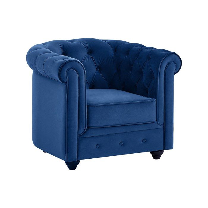 Fauteuil CHESTERFIELD - VENTE-UNIQUE - Velours bleu - 3 places - Classique